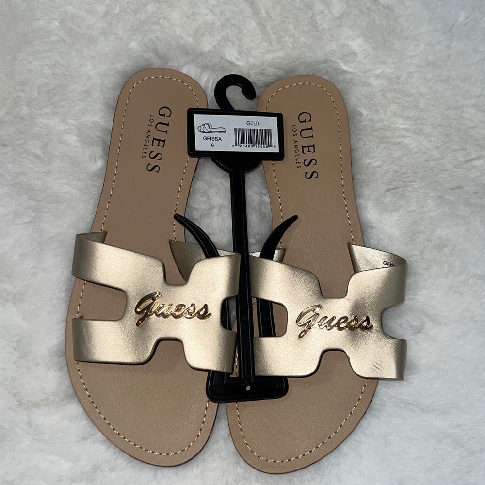 Guess Metallic Gold Slide Sandals